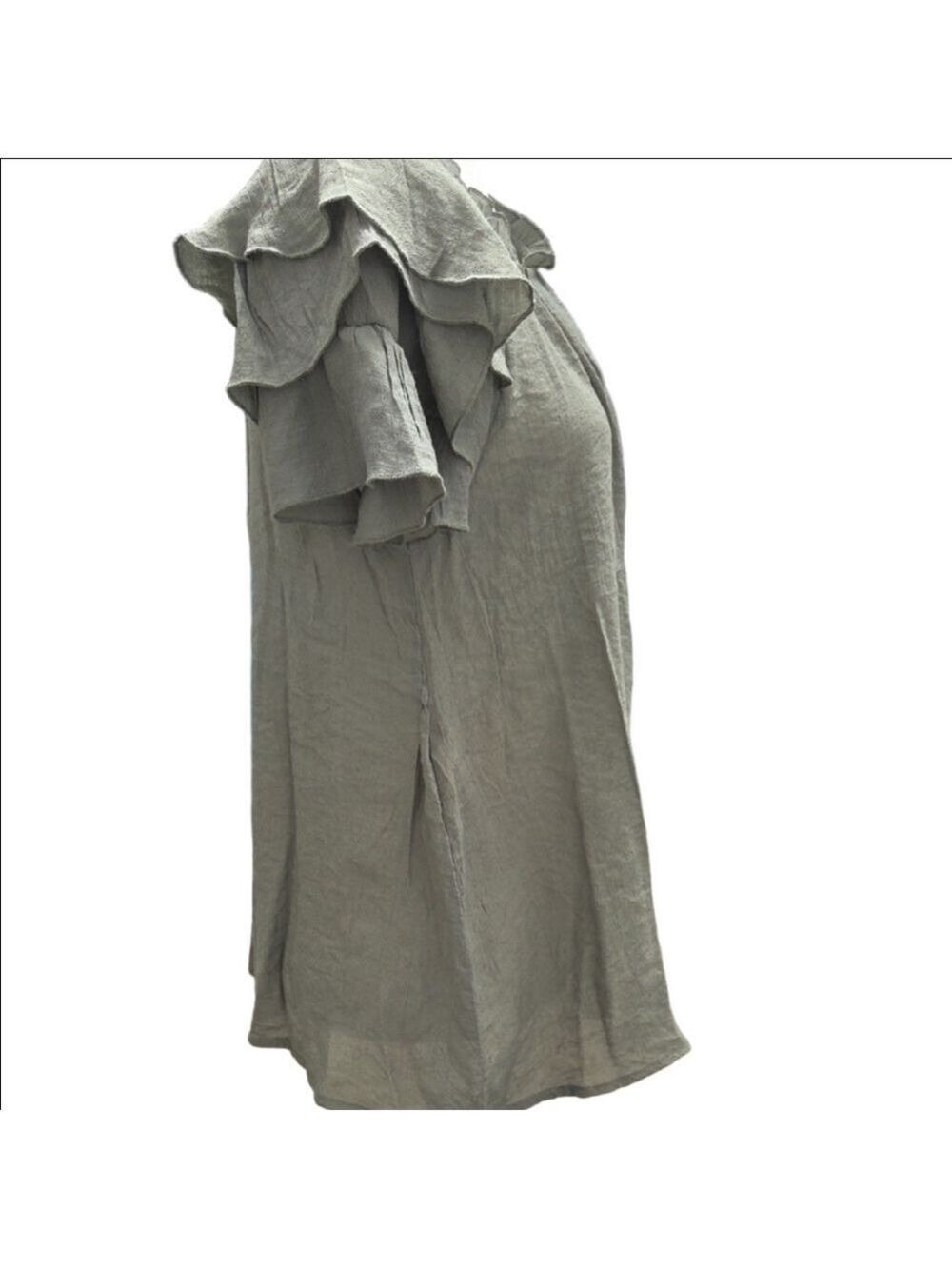 Elegant Olive Ruffle Sleeve Blouse - Picture 2 of 12